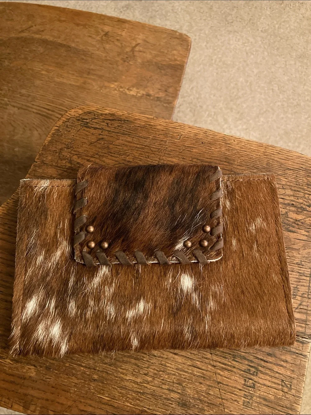 Hair on Hide & Leather Large Bifold Portfolio Wallet Like New!